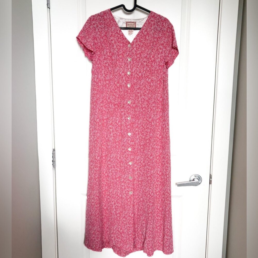 April Cornell Vintage Pink Floral Button Front Midi Dress XS Cottagecore - Picture 2 of 6